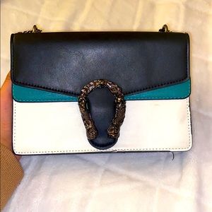 Inspired Black, Teal & White Handbag